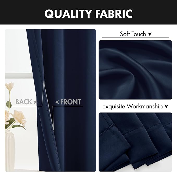 MIULEE 84 Inch Length Navy Blue Blackout Bedroom Curtains Set of 4 | Thermal - Image 8