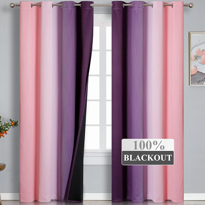 Pink and Purple Ombre Blackout Curtains - Image 2