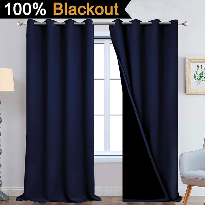 Yakamok Navy Blue 100% Blackout Curtains 108 Inches Long 52" Wide, 2 Panels | - Image 2