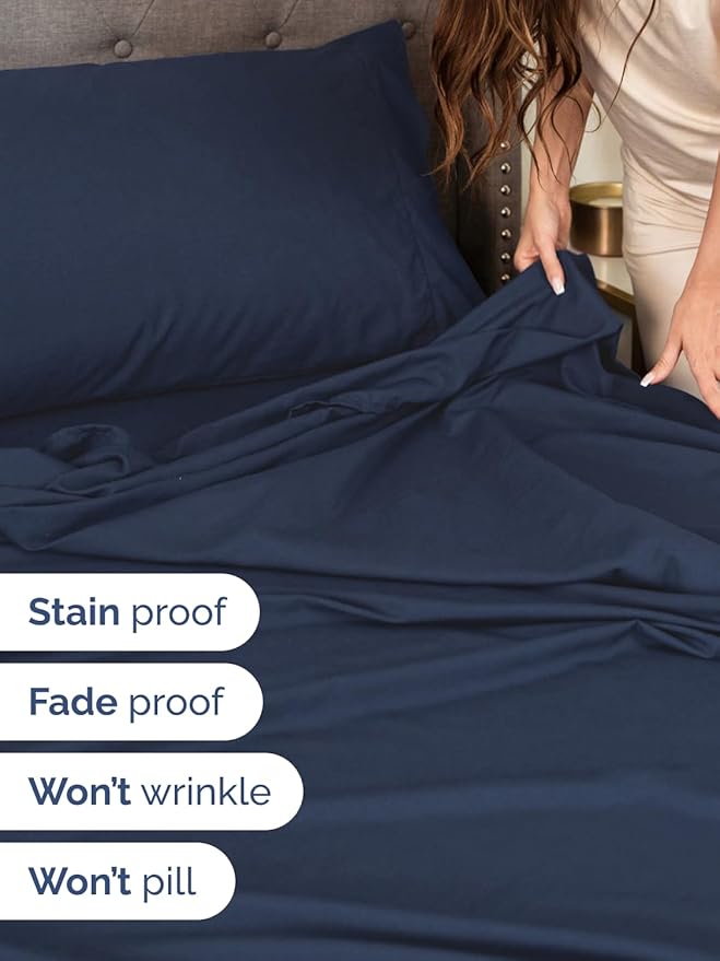 Extra Deep Twin Sheet Set - 4 Piece Breathable & Cooling Sheets - Hotel Luxury Bed Sheets Set - Easy & Secure Fit - Soft, Wrinkle Free & Comfy Sheets Set - Navy Blue Sheet Set with Extra Deep Pockets