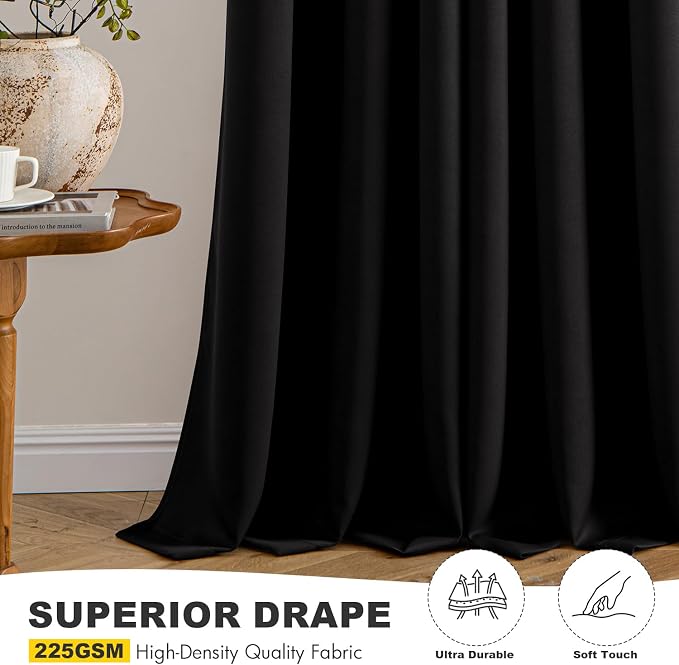 MIULEE Blackout Curtains for Bedroom 2 Panels 40 x 64 Inch Long Black | Thermal - Image 5