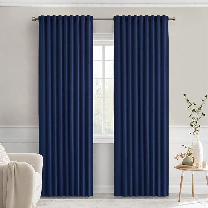 MIULEE Navy Blue Back Tab Blackout Curtains 52x72 Inches Long 2 Panels Set | by MIULEE