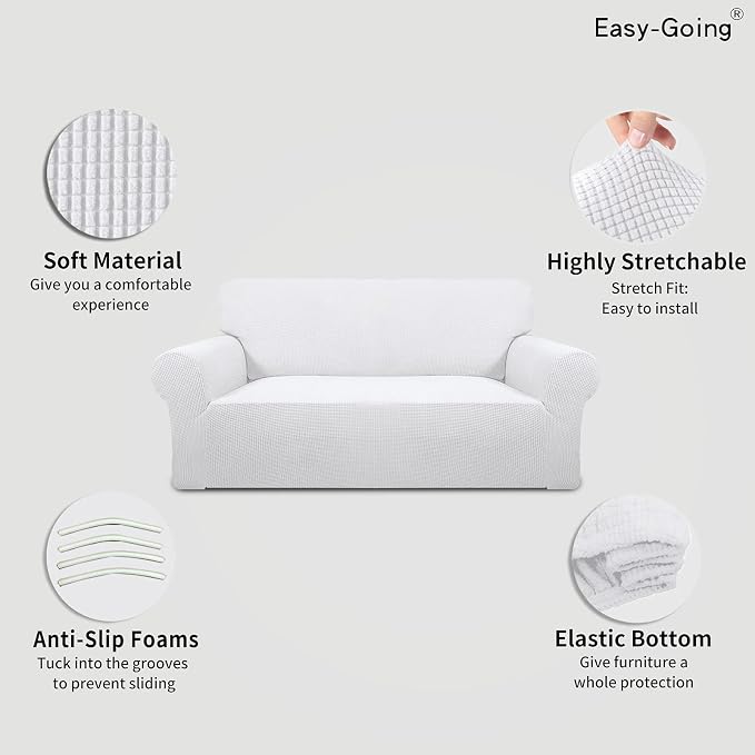 Easy-Going Stretch Oversized Loveseat Couch Covers Washable Snow White | - Image 3