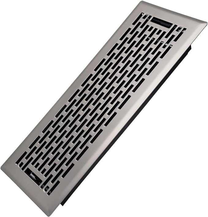 4x12 Inches Heavy Duty Walkable Floor Register - Easy Adjust Air Supply Lever Decorative Floor Vent Covers - Boston Design Vent Covers for Home - Satin Nickel