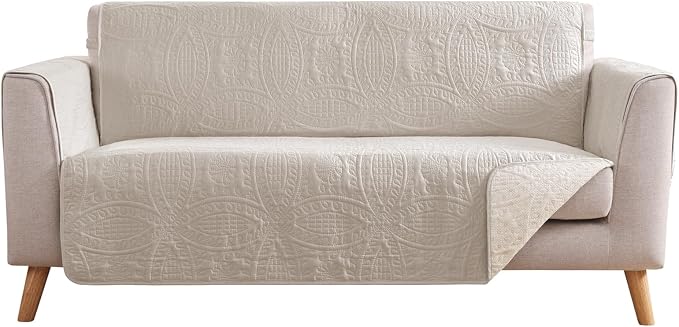 Beige Loveseat Covers for 2 Cushion Couch, Water-Repellent Quilted Covers for by Pamhaven