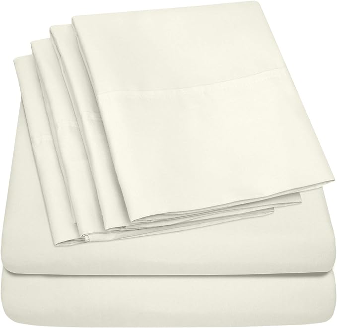 Sweet Home Collection 6 Piece 1500 Supreme Collection Brushed Microfiber Deep Pocket Sheet Set-2 Extra Pillow Cases, Great Value, Rv Short Queen, Ivory