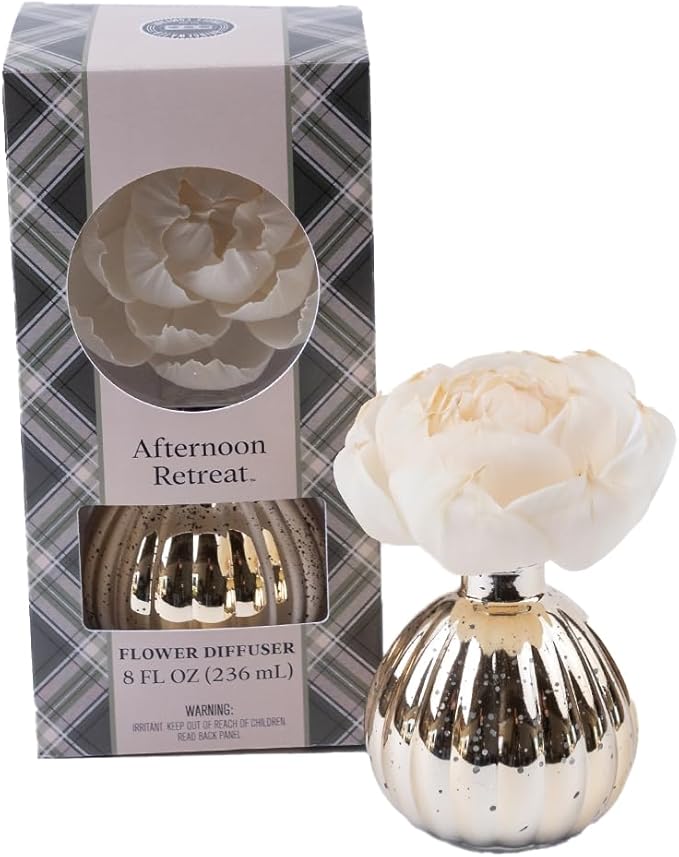 Bridgewater Candle Afternoon Retreat Flower Diffuser | Outdoors Woodsy Scented Diffuser | Metallic Decorative Air Freshener for Home | 8 oz | 60 Day Lifespan