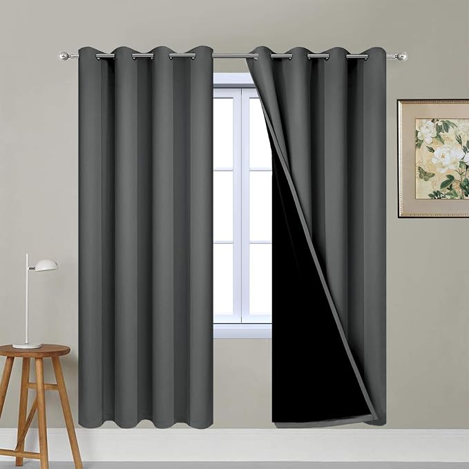 Yakamok Dark Grey 100% Blackout Curtains 63 Inches Long 52" Wide 2 Panels | by Yakamok