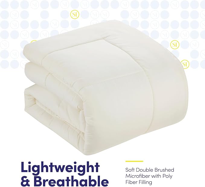 Sweet Home Collection 5 Piece Comforter Set Bag Solid Color All Season Soft Down Alternative Blanket & Luxurious Microfiber Bed Sheets, Ivory, Twin XL