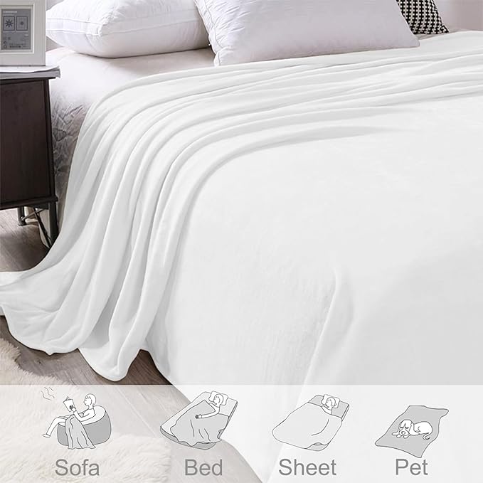 Exclusivo Mezcla Fleece Blanket Twin Size for Bed, Super Soft and Warm, All Season Use, Cozy, Plush, Lightweight, 90x66 Inches, Pure White