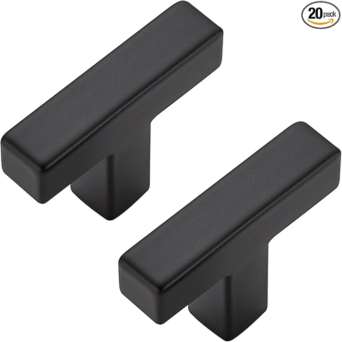 20 Pack Matte Black Cabinet Knobs - Kitchen Cabinet Knobs Black Cabinet Pulls for Kitchen Cabinet Drawer Stainless Steel Dresser Knobs for Cabinet Hardware 2in Length Single Hole Square