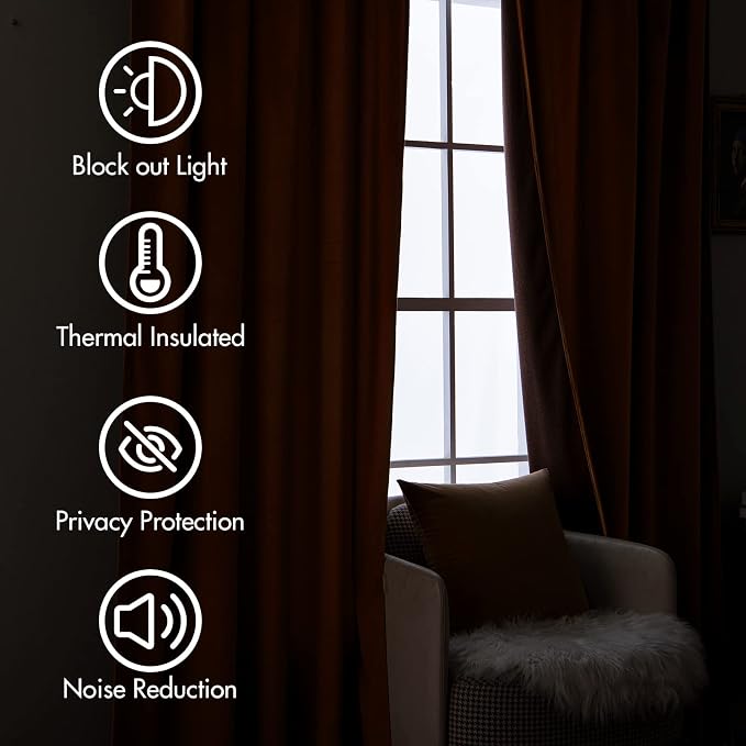 MIULEE Velvet Curtains 52x96 inches 2 Panels Gold Brown Blackout Curtains | - Image 5