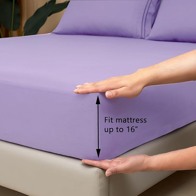 Mejoroom Queen Size Sheet Set - Hotel Luxury 1800 Bedding Sheets & Pillowcases - Deep Pocket Fitted Sheet, Soft, Breathable, Wrinkle & Fade Resistant - 4 Piece (Queen,Violet)