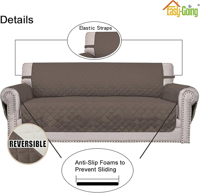 Easy-Going Reversible Couch Cover, Oversized Chair, Taupe/Ivory | Machine - Image 3