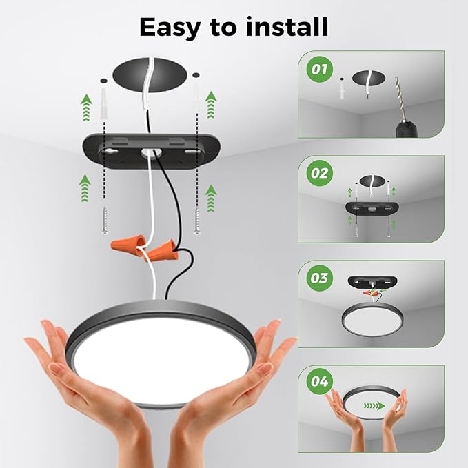 zemty 6Pack LED Ceiling Light Fixture 6.5 Inch, 12W 1200lm Ceiling Mount Light Fixtures, Adjustable 3000K 4000K 6500K, Round Flat Ceiling Lamp for Bathroom Closet Hallway Laundry (Black)