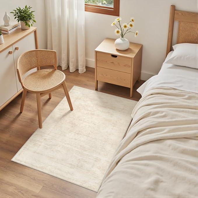 Washable Area Rugs 2x3: Living Room Bedroom Carpet Retro Beige | Vintage Boho - Image 4