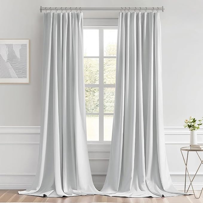 MIULEE Greyish White Back Tab Blackout Curtains 52x108 Inch Long 2 Panels | Rod - Image 9