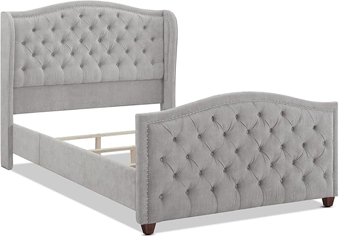 Jennifer Taylor Home Marcella Upholstered Shelter Headboard Bed Set, Queen, Silver Grey Polyester