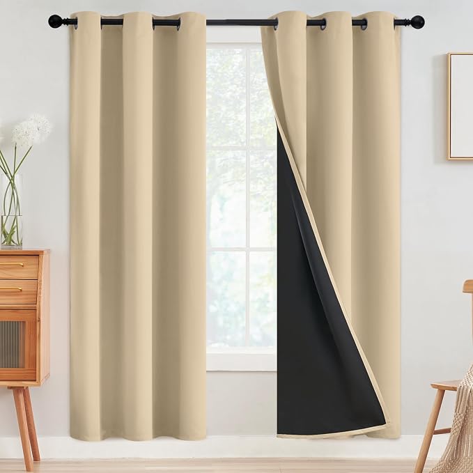 SimpleHome Beige 100% Blackout Curtains Room Darkening Living Room 72 Inch | by SimpleHome
