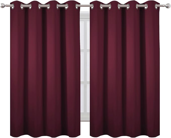 Blackout Curtains 66 x 54 Inch Long Burgundy Red Curtains Set of 2 Panels Room - Image 2