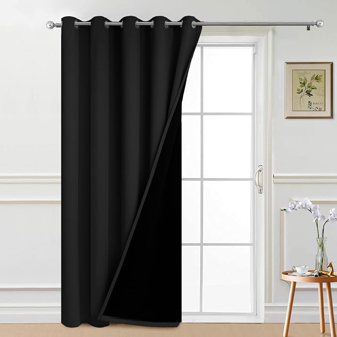 Yakamok Black 100% Blackout Patio Door Curtain Panels W70 x L84, 1 Panel | by Yakamok