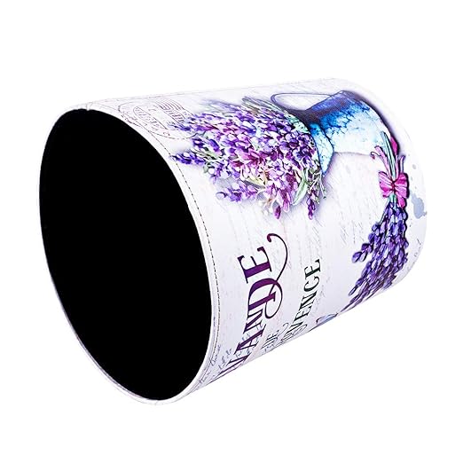 10L/2.64 Gallon Trash Can, Decorative Waste Basket, PU Leather Waste Paper Basket, Waterproof Garbage Can for Bathroom, Bedroom, Office, Kitchen and Living Room - Lavender