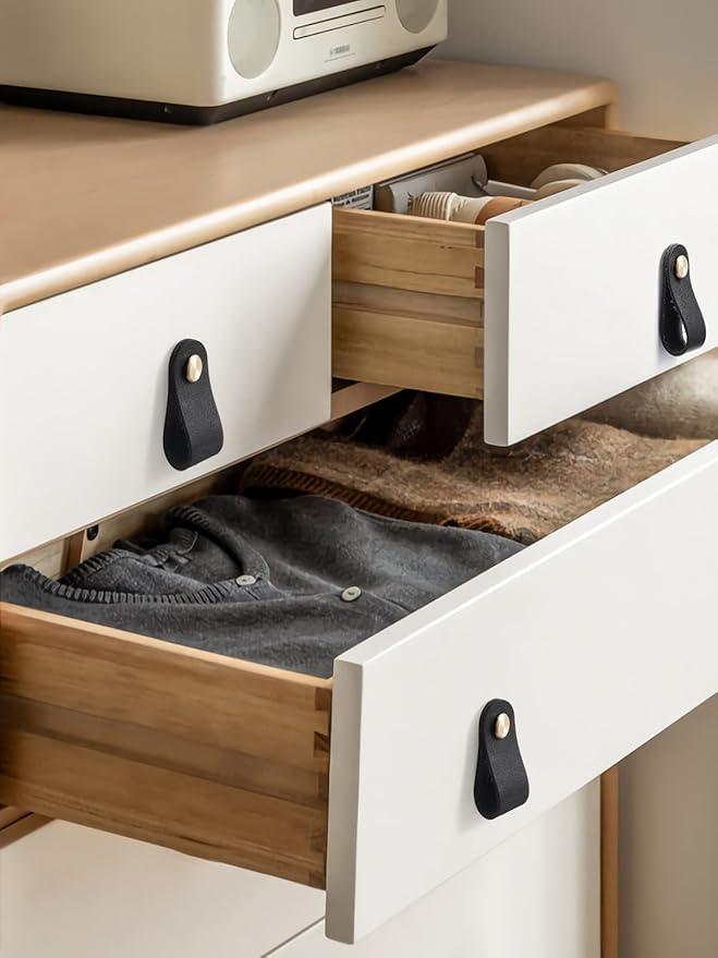 Black Leather Drawer Pulls 12 Pack New Leather Handles Cabinet knobs for Kitchen Cabinet Drawers Bathroom Dressers Furniture Handles