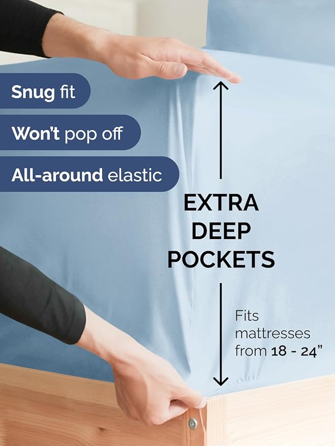 Extra Deep Queen Sheet Set - 6 Piece Breathable & Cooling Sheets - Hotel Luxury Bed Sheets Set - Easy & Secure Fit - Soft, Wrinkle Free & Comfy Sheets Set - Sky Blue Sheet Set with Extra Deep Pockets