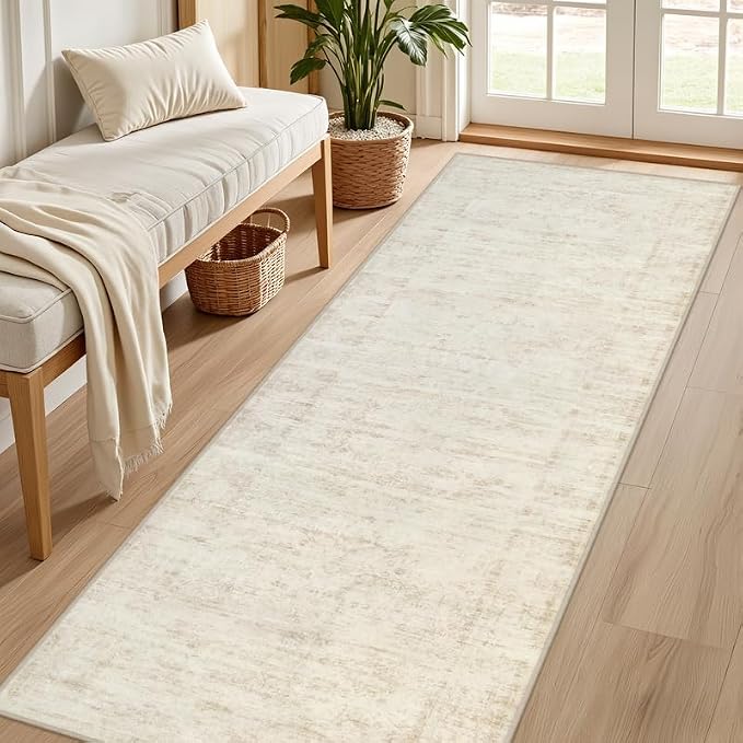 2'6''x8' Hallway Washable Runner Rug: Kitchen Carpet Retro Beige | Vintage Boho - Image 2