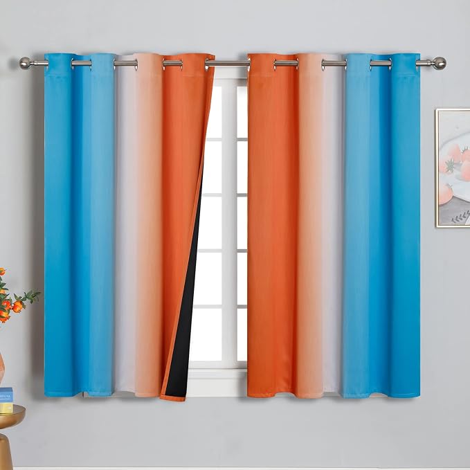 Ombre Orange and Blue Blackout Curtains 52Wx45L Inch Long | Gradient Curtains - Image 2