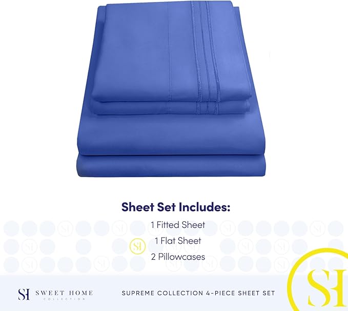 King Size Sheets - Breathable Luxury Bed Sheets with Full Elastic & Secure Corner Straps Built In - 1800 Supreme Collection Extra Soft Deep Pocket Bedding Set, Sheet Set, King, Royal Blue