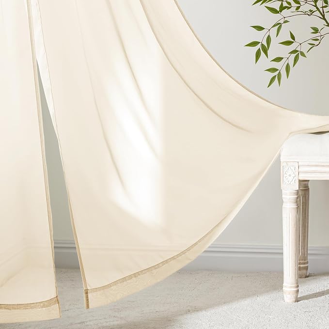 MIULEE Butter Cream Sheer Curtains 96 Inches Long 4 Panels 54 x 96 Inches | - Image 3