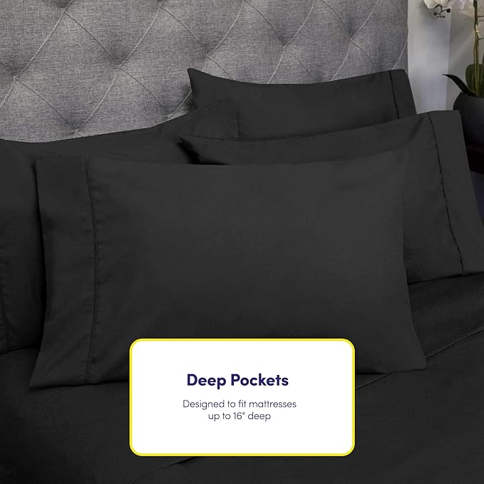 Twin XL Size Bed Sheets - 4 Piece 1500 Supreme Collection Fine Brushed Microfiber Deep Pocket Twin X-Large Sheet Set Bedding - 1 EXTRA PILLOW CASES, GREAT VALUE, Twin XL, Black