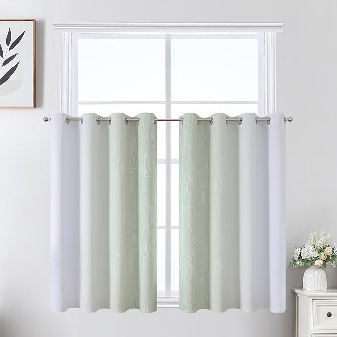 Sage Green and Greyish White Ombre Blackout Curtains - Image 2