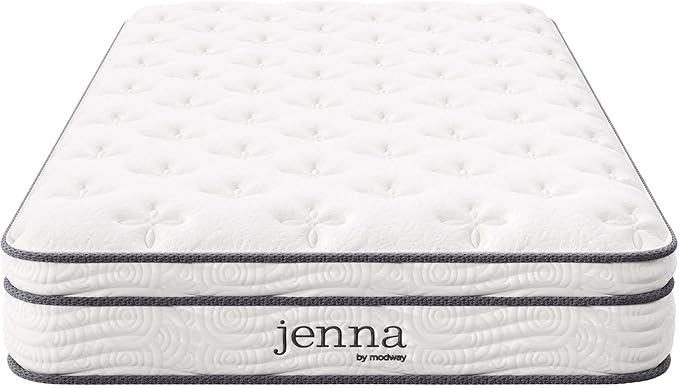 Modway Jenna 8” Innerspring and Memory Foam Twin Mattress With Individually Encased Coils, White