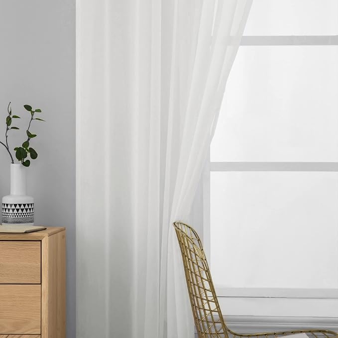 MIULEE 2 Panels Sheer Curtains for Living Room 54 X 120 Inches Ivory | Window - Image 5