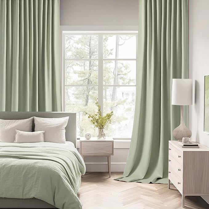 MIULEE Sage Green Back Tab Blackout Curtains 52x84 Inch Length 2 Panels Set | - Image 2