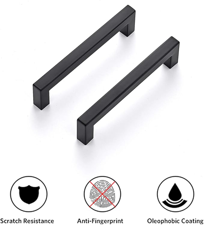 Ravinte 40 Pack Cabinet Handles Square Cabinets Cupboard Hanldes Matte Black Drawer Pulls Stainless Steel Kitchen Cabinet Pulls Cabinet Hardware Drawer Handles 5 inch Hole Center