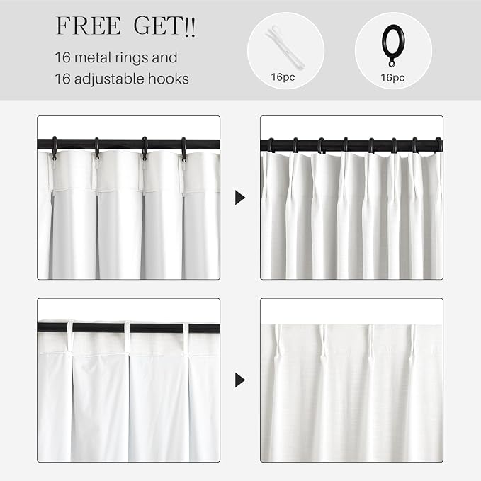 Pinch Pleated Linen Curtains 100% Blackout 63 Inches Long - Image 7