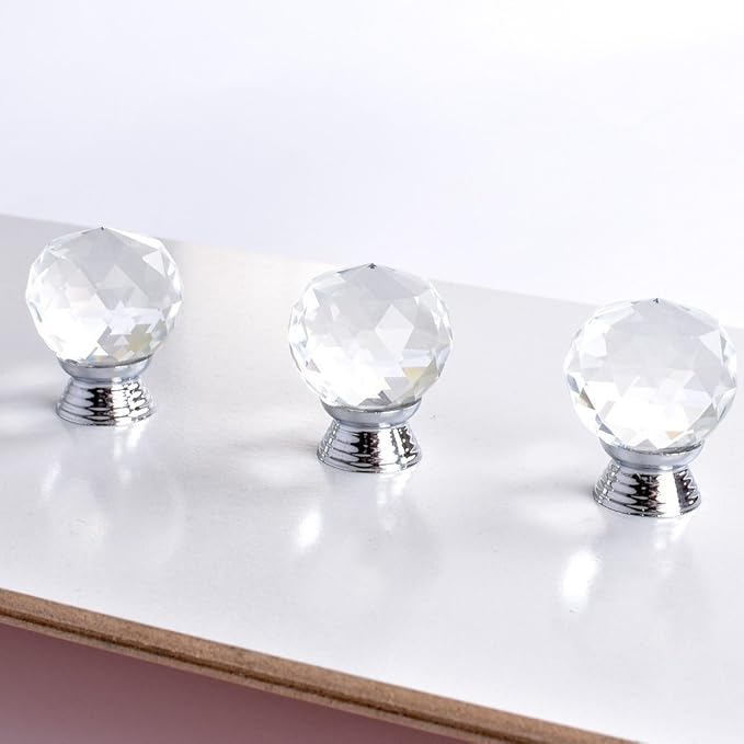 12 Pcs 30mm Round Shape Crystal Glass Cabinet Knobs with Screws Drawer Knob Pull Handle Used for Kitchen, Dresser, Door, Cupboard(Clear)