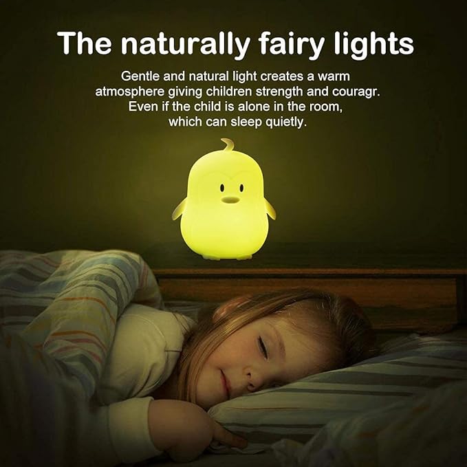 Animal-shaped Big Night Light for Children/Adult, Rechargeable LED Soft Silicone (BPA Free) Bedside Lamp, Adjustable Brightness and 9 Colors by Touch Control & Remote Control (Big Penguin)