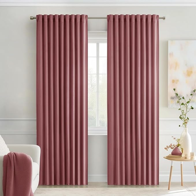 MIULEE Dusty Rose Back Tab Blackout Curtains 52x90 Inch Long 2 Panels Set | Rod by MIULEE