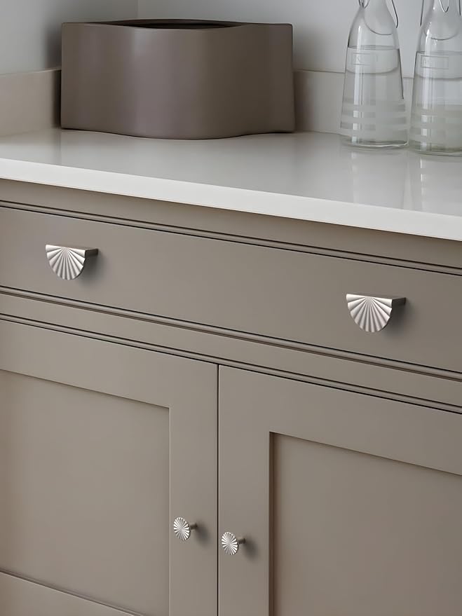 5 Pack Brushed Nickel Cabinet Pulls 3" Hole Center Cup Flat Silver Drawer Pulls Kitchen Cupboard Bathroom Dresser Cabinet Hardware Handles Zinc Alloy