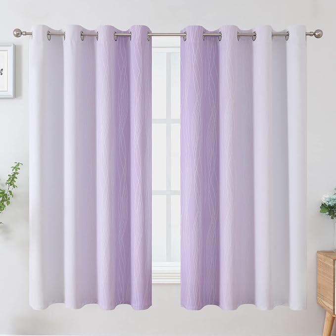 Lilac and Greyish White Ombre Blackout Curtains - Image 2