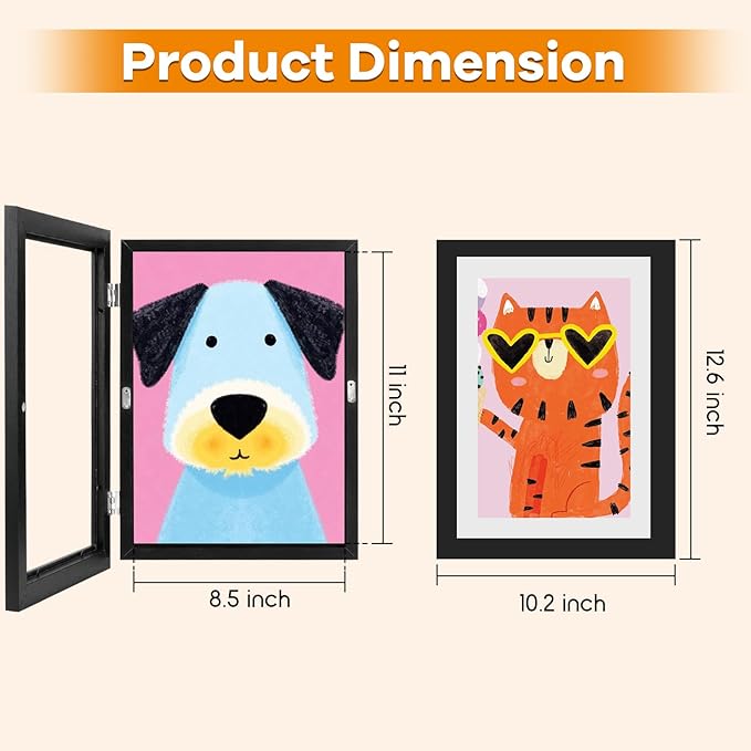 8 Pack Kids Artwork Frames Changeable 8.5 x 11 Inch Children Art Projects Kids Art Frames Front Opening Picture Display Frame, Black