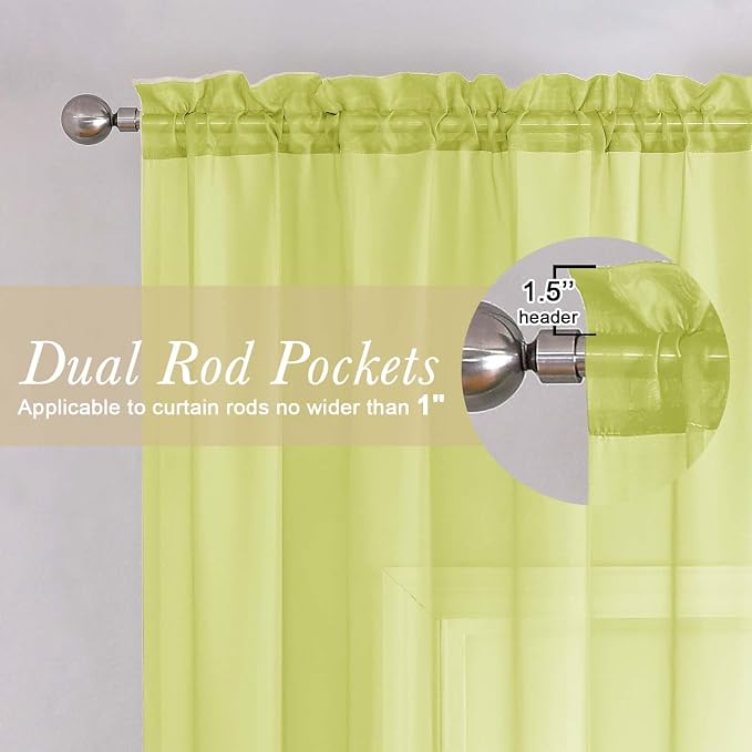 Lemon Sheer Curtains 78 Inches Long 2 Panels, Solid Voile Dual Rod Pockets - Image 5