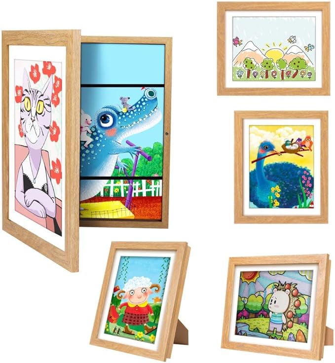 2-Pack Kids Artwork Frames - Changeable, Front Opening Holds 150, Children Art Projects, 10x12.5 Picture Frame for Display, With Storage (White)