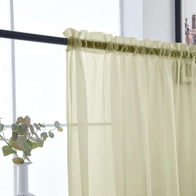 SpaceDresser Basic Rod Pocket Sheer Voile Window Curtain Panels Sage Green 1 - Image 6