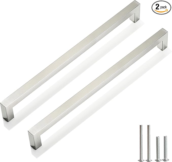 Cabinet Pulls Brushed Nickel Cabinet Handles Square Drawer Pulls, 2 Pack 10 Inch Stainless Steel Kitchen Door Cupboard Cabinet Handles, Cabinet Hardware Drawer Handles, 256mm Hole Centers