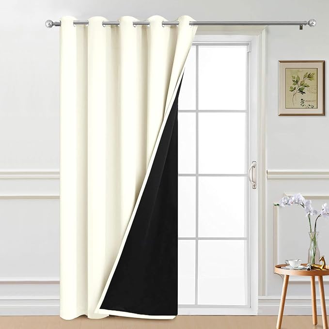 Yakamok Cream 100% Blackout Patio Door Curtain Panels W70 x L84, 1 Panel | by Yakamok